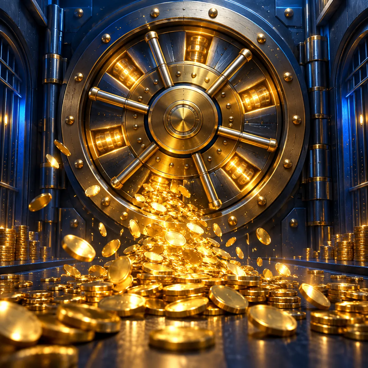 Brass vault wheel with cascading tokens