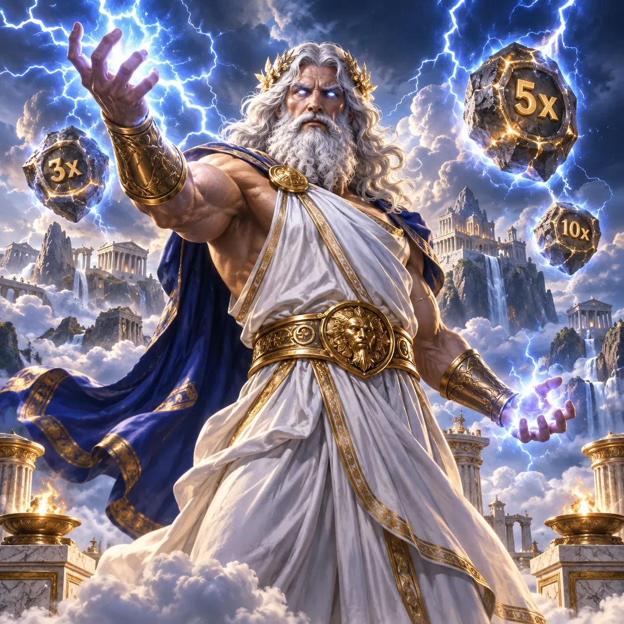 Storm god above a marble sky palace